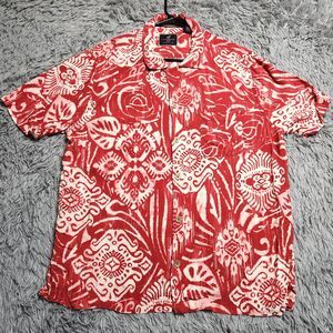 Caribbean Joe Shirt Mens XL Red White‎ Floral Hawaiian Rayon Button Up Pocket